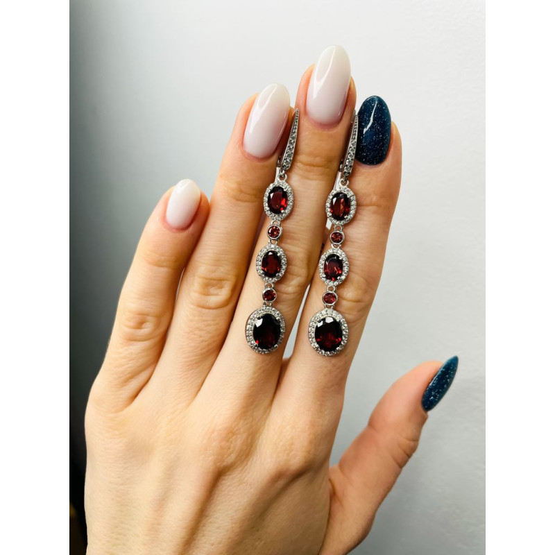 Серебряные серьги с натуральным гранатом 191-4110