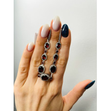 Срібні сережки з гранатом та фіанітом 191-4110