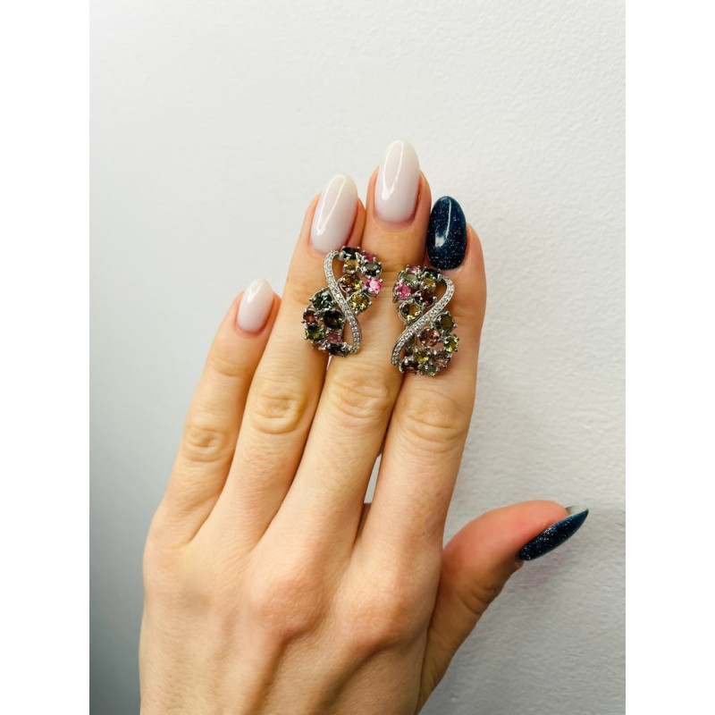 Срібні сережки з турмаліном та фіанітом 217-6510