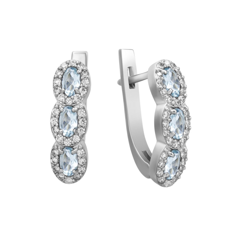 Silver earrings with aquamarine and cubic zirconia 009-3610