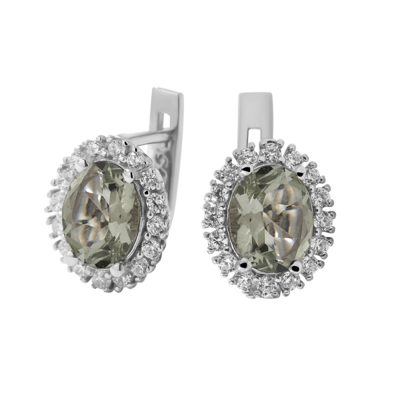 Серебряные серьги со вставками зеленого кварца 014-6410