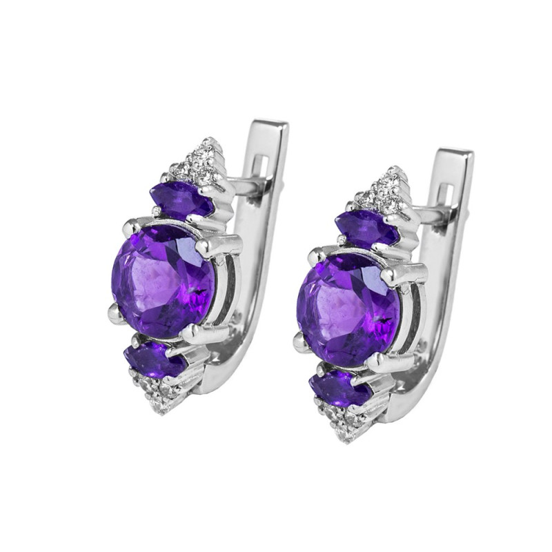 Silver earrings with Brazilian amethyst and cubic zirconia 064-6110