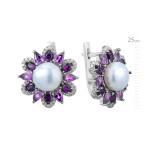 Срібні сережки з перлами та рожевим аметистом 174-92636110
