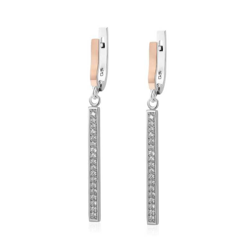 Silver earrings with gold inserts and cubic Zirconia Dart-10