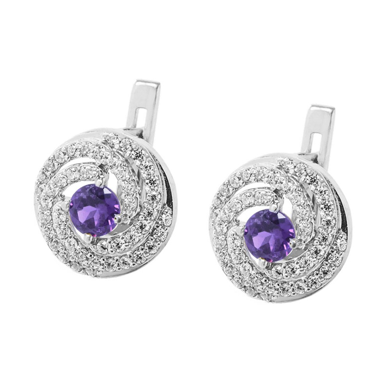 Срібні сережки з аметистом та фіанітом 005-6210