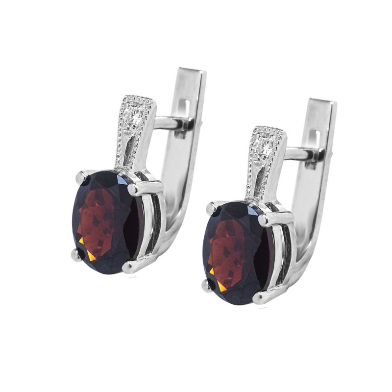 Срібні сережки з гранатом та фіанітом 018-4110