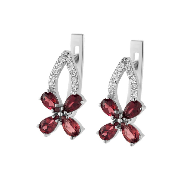 Серебряные серьги с гранатом и куб. цирконием 028-4110