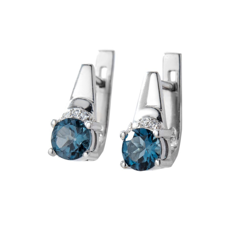 Silver earrings with inserts London Topaz and Zirconia 033-3310