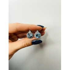 Срібні сережки з скай топазом та фіанітом 048-3910