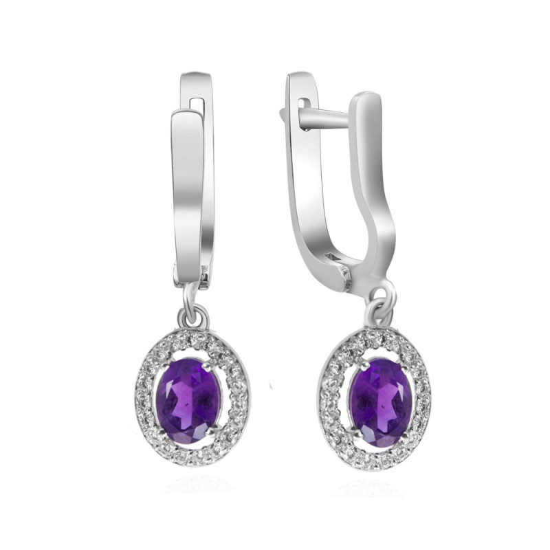 Серебряные серьги с бразильским аметистом и куб. цирконием 065-6110