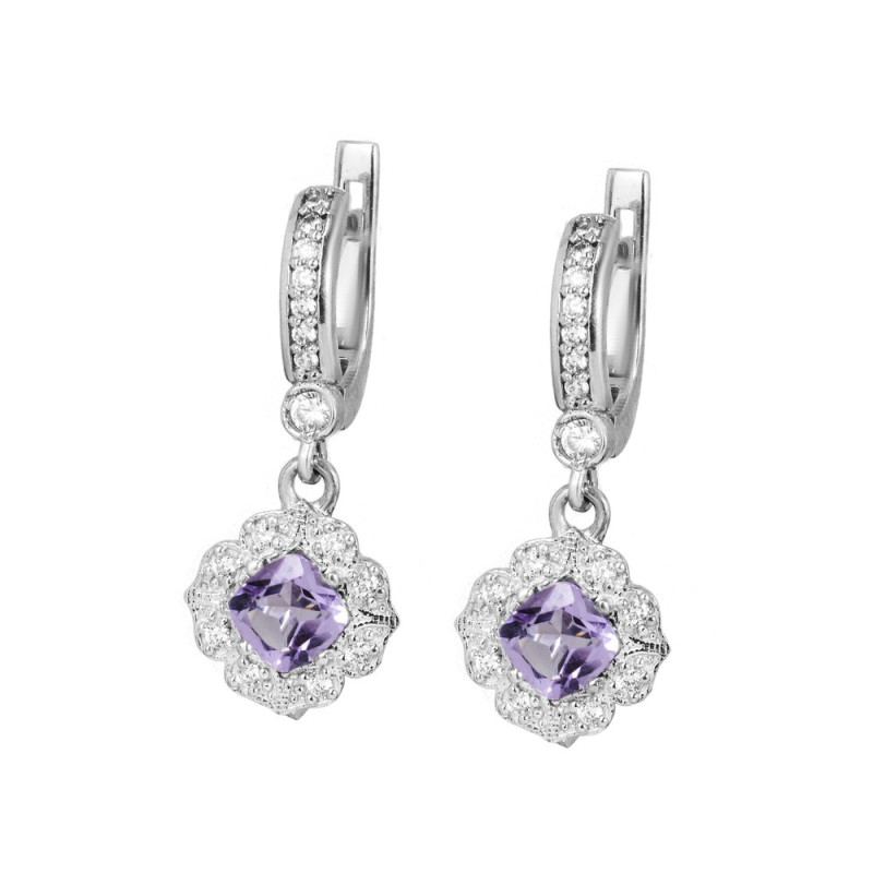 Срібні сережки з аметистом та фіанітом 097-6210
