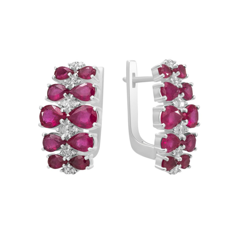 Срібні сережки з рубіном та фіанітом 137-4410