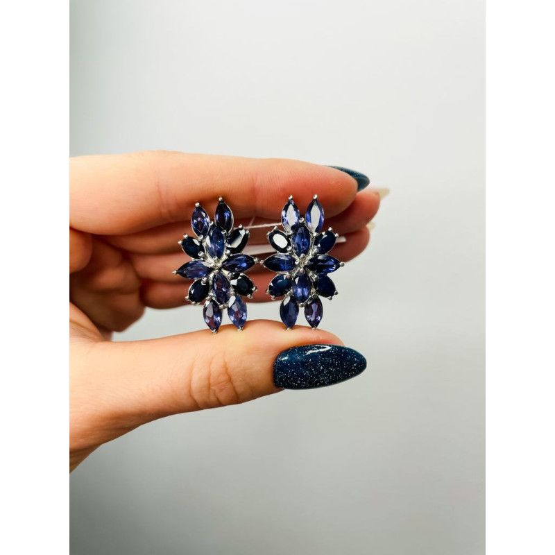 Серебряные серьги с натуральным иолитом 195-6831