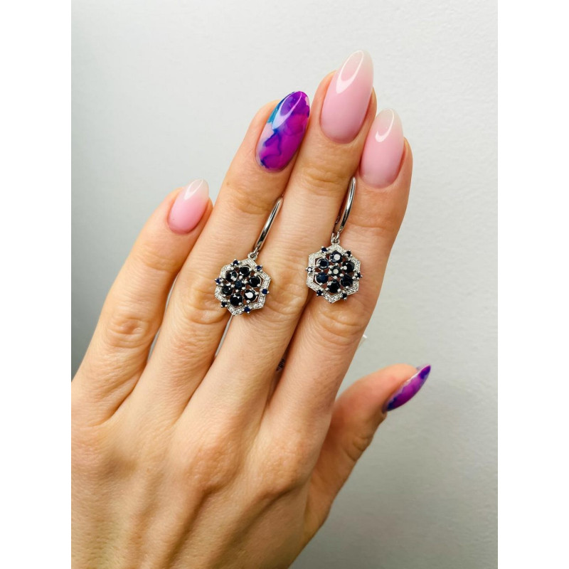 Срібні сережки з сапфіром та фіанітом 206-3110