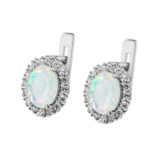 Silver earrings with opal and cubic Zirconia 014-5510