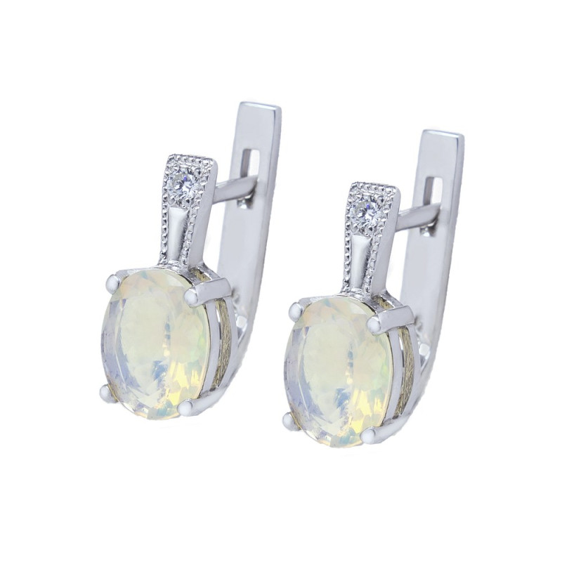 Silver earrings with opal and cubic Zirconia 018-5510