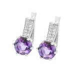 Silver earrings with amethyst and cubic zirconia 054-6210