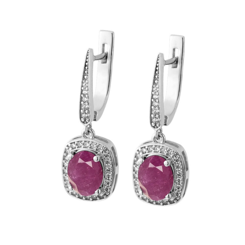 Срібні сережки з рубіном та фіанітом 060-4410