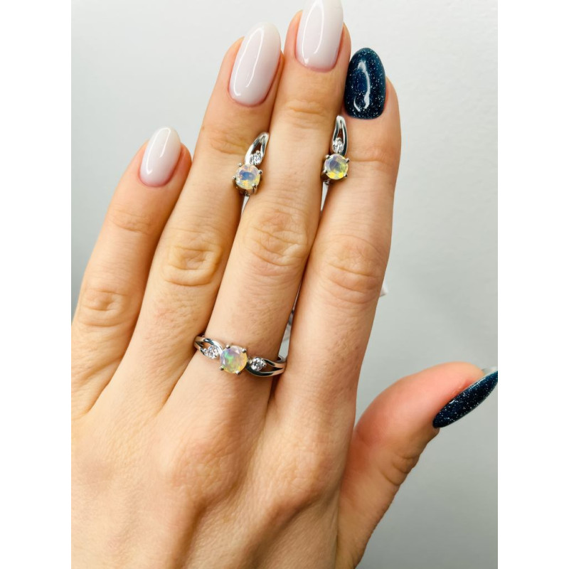 Срібні сережки з опалом та фіанітом 069-5510