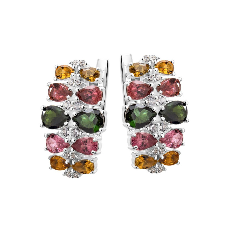 Серебряные серьги со вставками турмалинов 137-6510