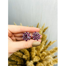 Срібні сережки з родолітом та фіанітом 138-4210