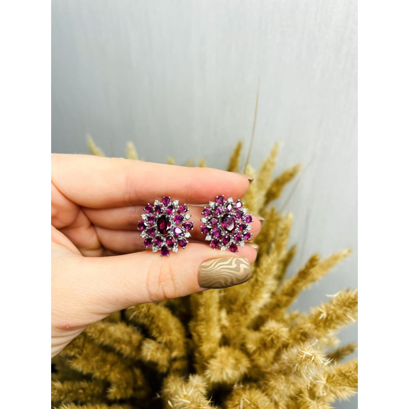 Срібні сережки з родолітом та фіанітом 138-4210