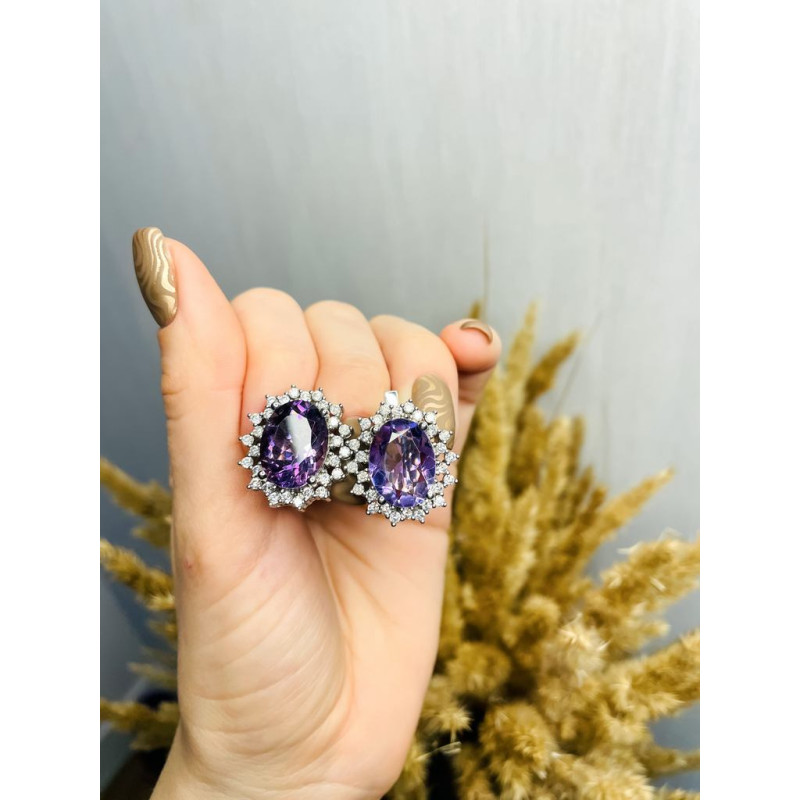 Срібні сережки з аметистом та фіанітом 170-6210