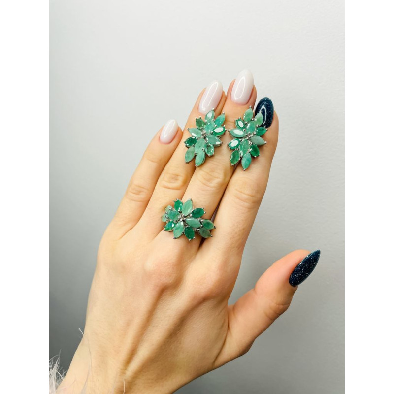 Серебряные серьги с натуральным изумрудом 195-71