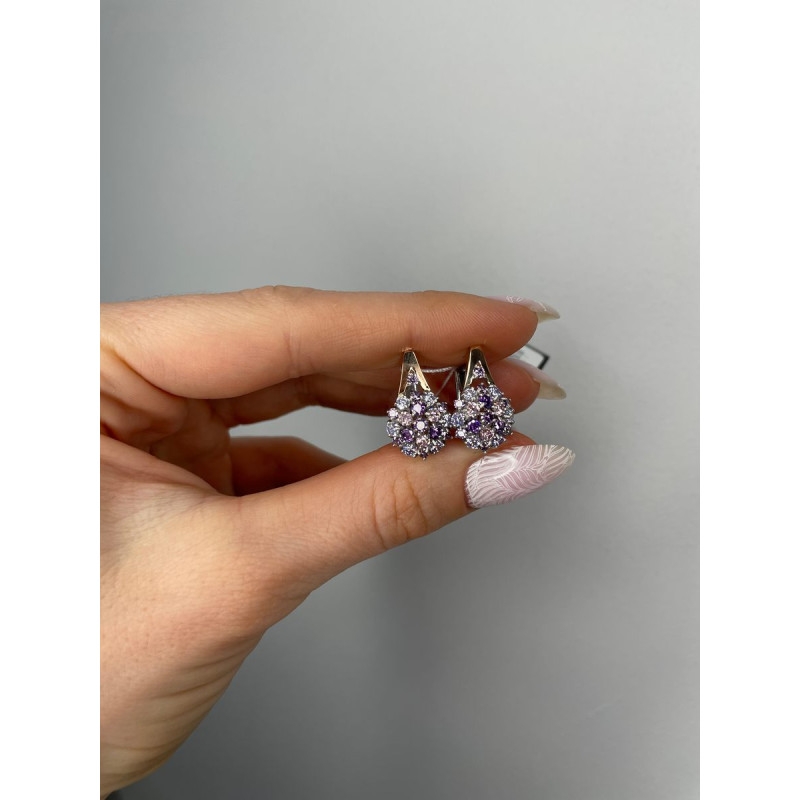 Silver earrings with inlays of gold and zirconium Brusnichka-636166