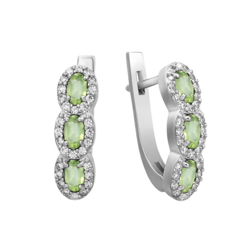 Silver earrings with peridot and cubic Zirconia 009-5310