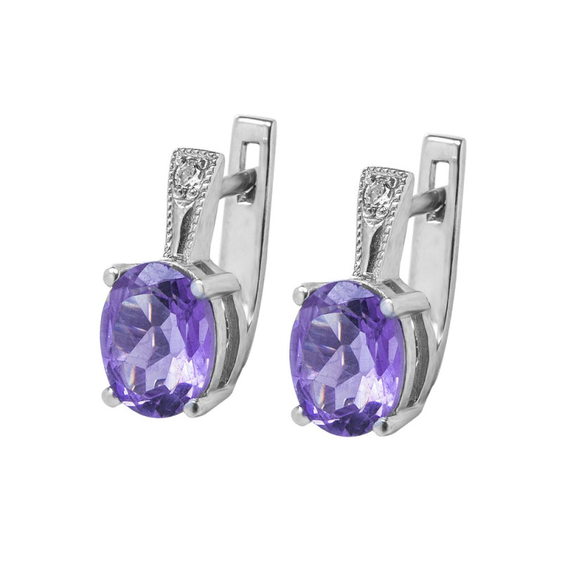 Silver earrings with amethyst and cubic zirconia 018-6210