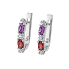 Серебряные серьги со вставками граната, аметиста и фианита 023-416110