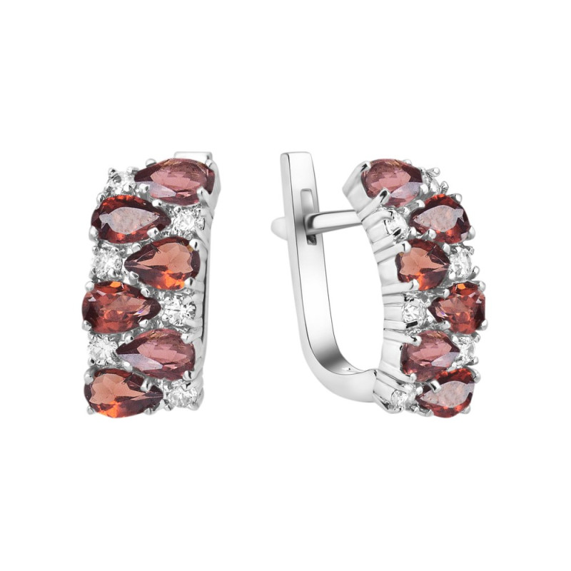 Серебряные серьги со вставками граната 026-4110