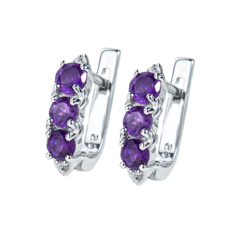Silver earrings with inlays of Brazilian amethyst and Zirconia 062-6110