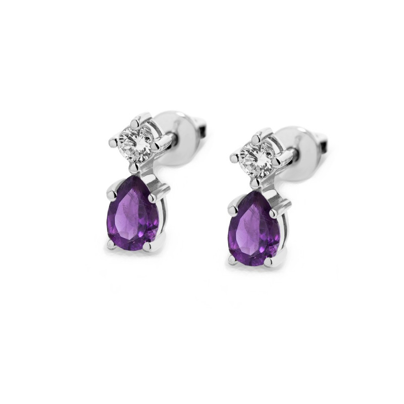 Срібні сережки з аметистом та фіанітом 076-6210