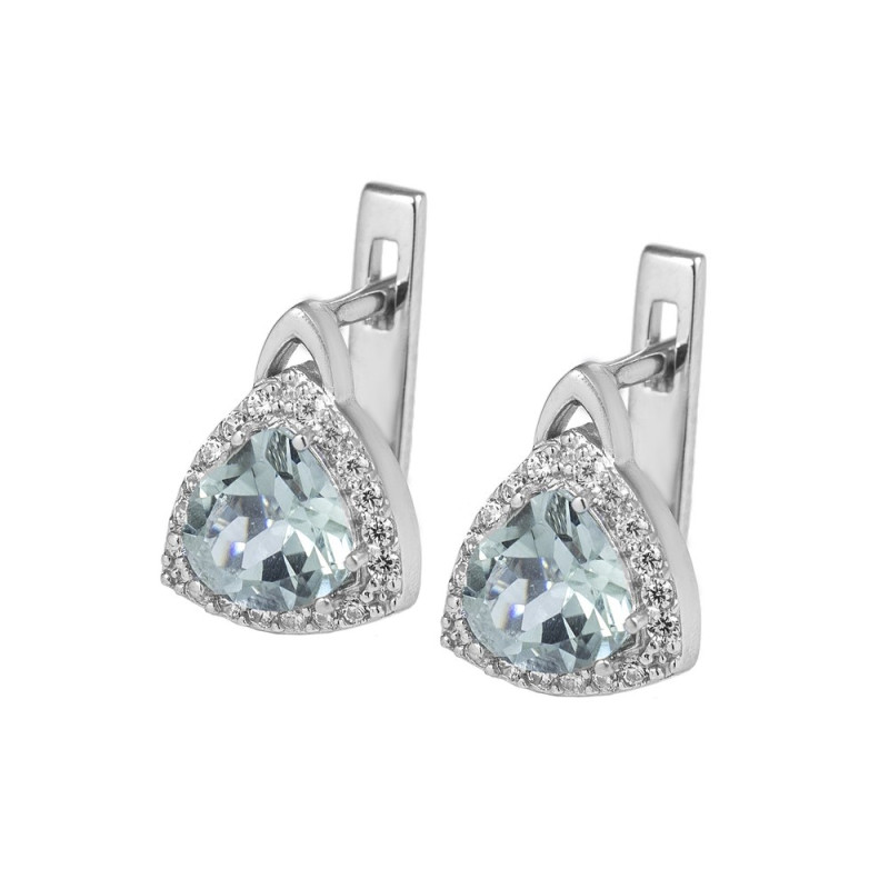 Silver earrings with green amethyst and cubic zirconia 079-6410