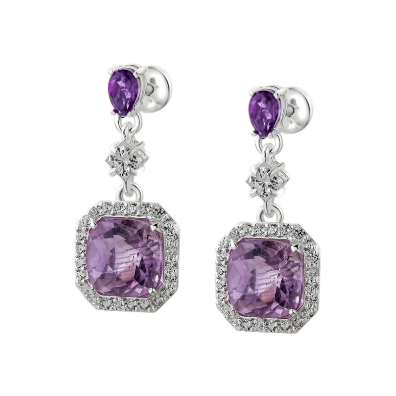 Срібні сережки з аметистом та фіанітом 110-6210