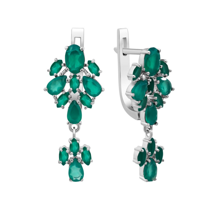 Серебряные серьги с зеленим агатом 139-73