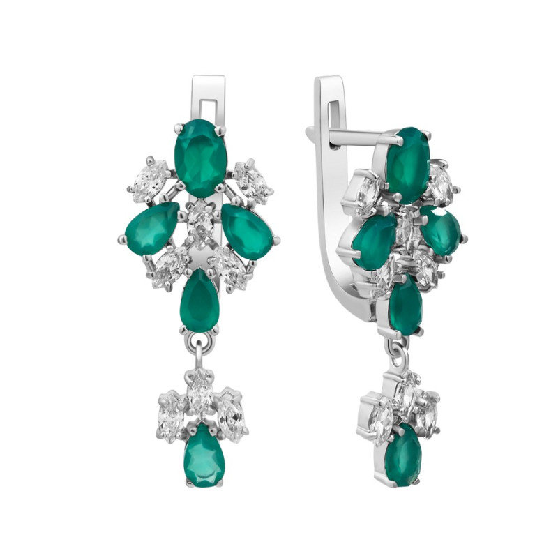 Серебряные серьги с зеленим агатом 139-7310