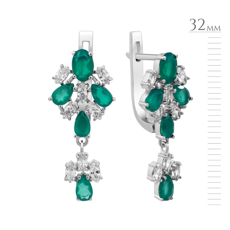 Серебряные серьги с зеленим агатом 139-7310