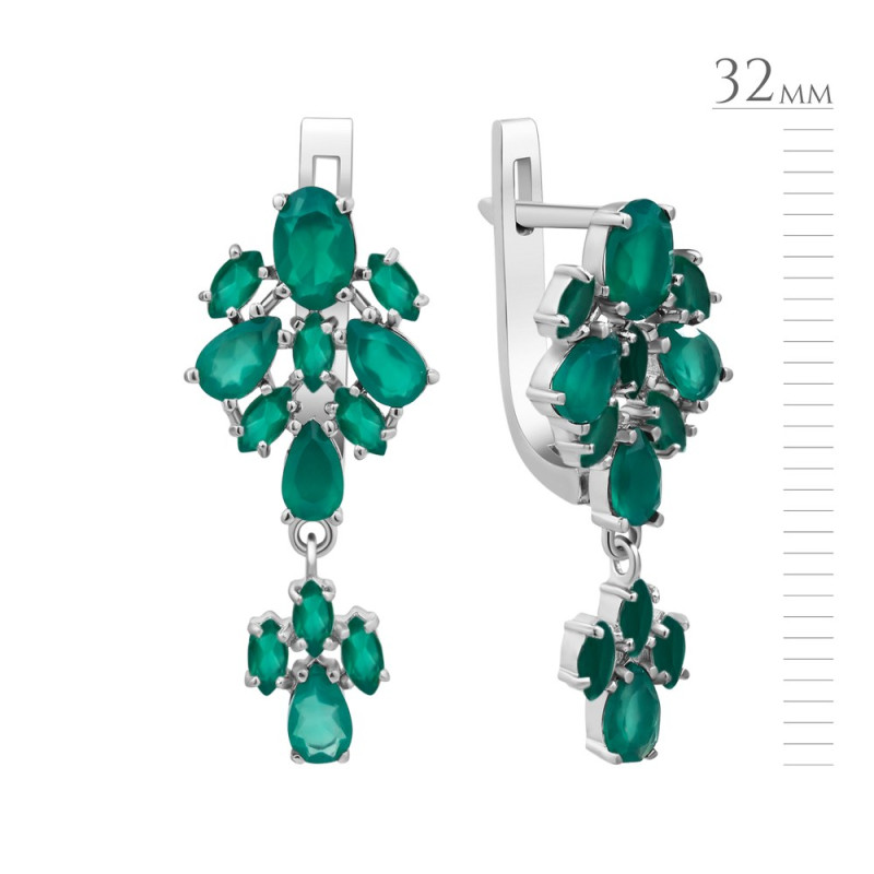 Серебряные серьги с зеленим агатом 139-73