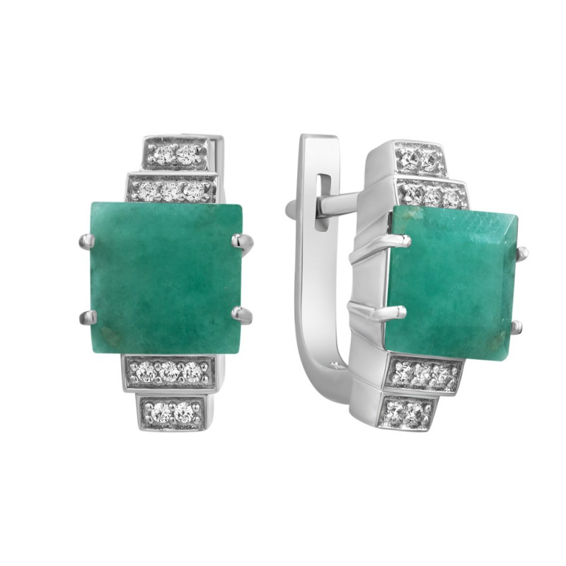 Серебряные серьги с изумрудом 156-7110