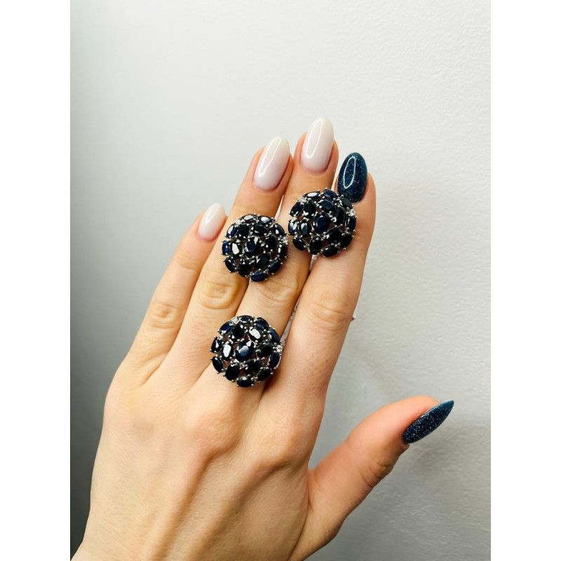 Серебряные серьги с натуральным сапфиром 186-3110