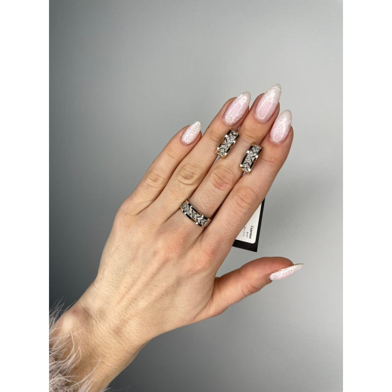 Silver earrings with inlays of gold and zirconium Faience-10