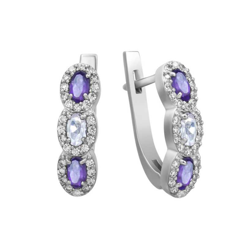 Silver earrings with Brazilian amethyst, morganite and cubic zirconia 009-614510