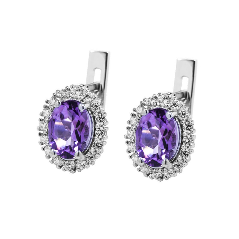 Серебряные серьги с аметистом и куб. цирконием 014-6210