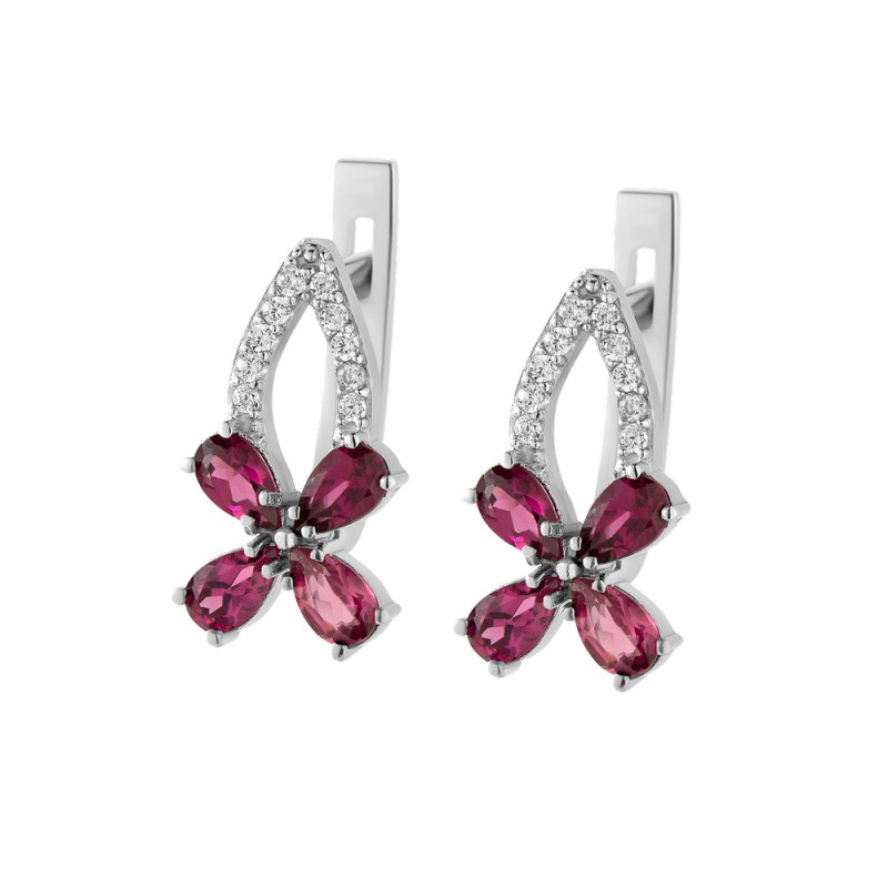 Срібні сережки з родолітом та фіанітом 028-4210