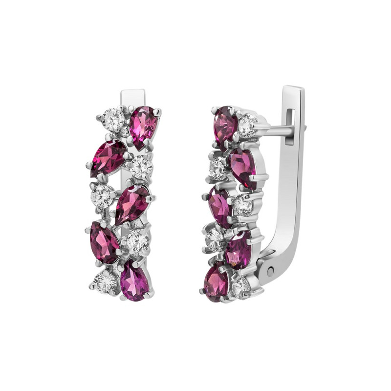 Срібні сережки з родолітом та фіанітом 038-4210