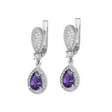 Silver earrings with amethyst and cubic zirconia 080-6210