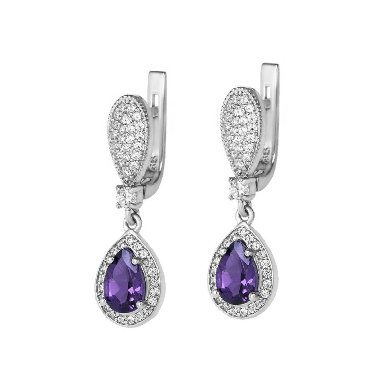 Silver earrings with amethyst and cubic zirconia 080-6210